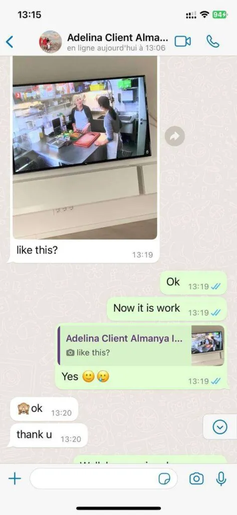 WhatsApp chat confirming catchup working on Smart TV